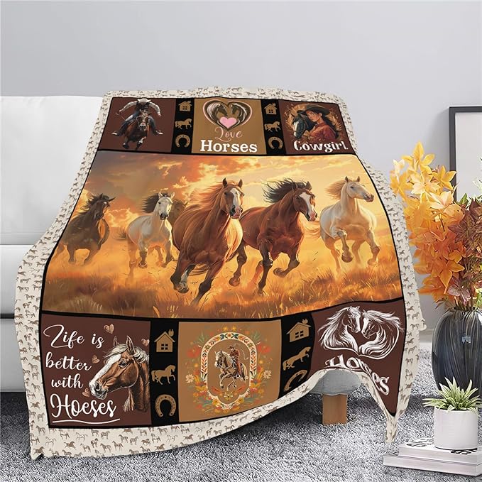 Horse Blanket Horse Throw Blanket Gifts for Kids Girls Boys Adults Women Man Super Soft Cozy Plush Fluffy Fuzzy Fleece Blanket Decor 50''X60''