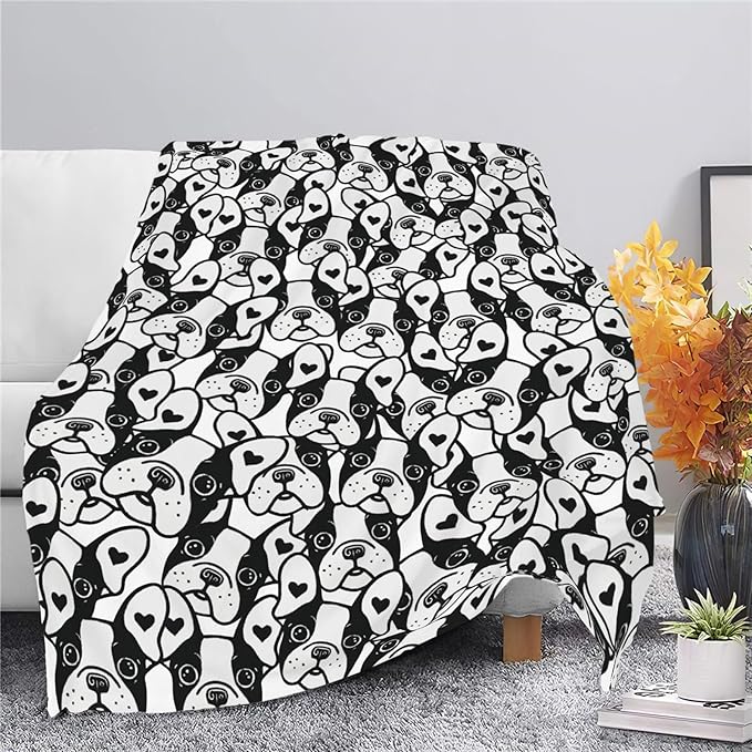 Boston Terrier Throw Blanket French Bulldog Frenchie Puppy Stuff Gifts for Dog Lover Kids Girls Boys Adults Women Men Soft Cozy Warm Plush Fluffy Fuzzy Fleece Blanket Decor 60''X80''