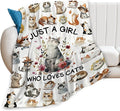 SweetFox Just A Girl Who Loves Cats Blanket, Cute Cat Decor Throw Blanket Gifts for Girls Boys Lovers Super Warm Soft Plush Fleece Flannel Winter Bedding Blankets for Kids Adults Men Women 50"X40"