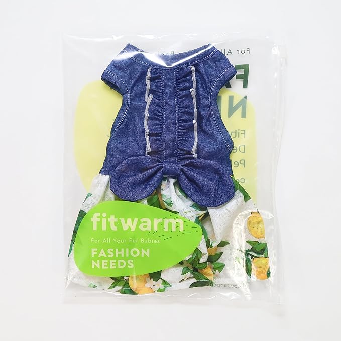 Fitwarm Lemon Denim Dog Dress, Dog Clothes for Small Dogs Girl, Pet Cat Outfit, Blue, White, Yellow, Green, XXS
