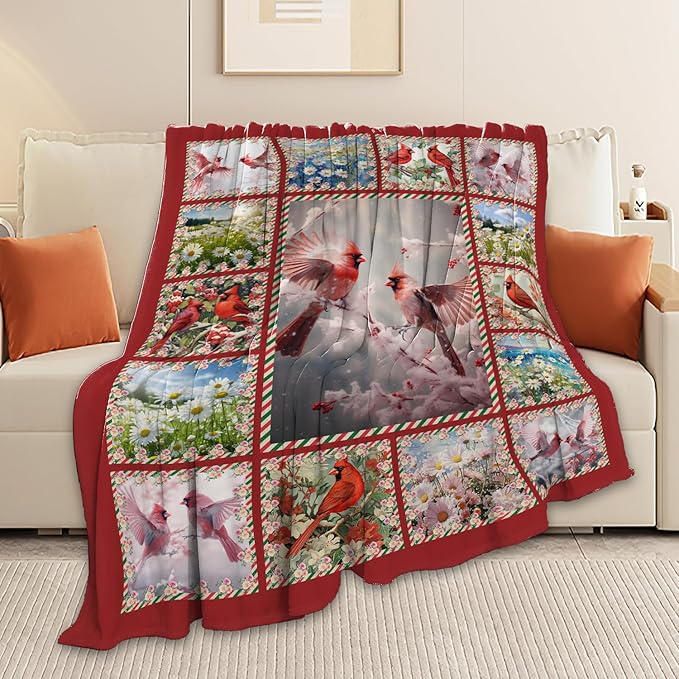 Cardinal Blanket Red Birds Throw Blanket Gifts for Women Men Boys Girls Kids Adults Super Soft Cozy Plush Fluffy Fuzzy Fleece Blanket Home Decor 40''X50''