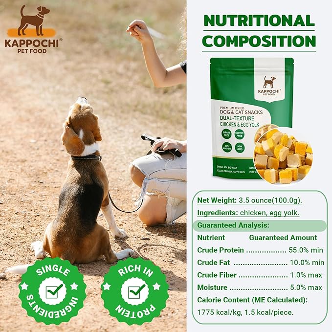 Freeze Dried Dual-Layer Chicken & Egg Yolk Dog Treats - Perfect as Training Rewards, 3.5oz(100.0g), High Protein Training Treats, Natural & Raw, No Additives, Grain Free, Gluten Free