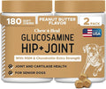 Dog Glucosamine Chews, 180 Count - Hip and Joint Supplement for Dogs - MSM, Chondroitin for Joint and Cartilage Health – Puppies, Seniors, Small, Large Breeds, Peanut Butter Flavor (2 Packs of 90)
