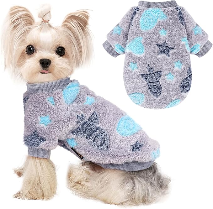 Dog Sweaters for Small Dogs Male Female Night Glow Fleece Dog Clothes for Small Dogs Girl Boy, Warm Pullover Doggy Sweatshirt, Winter Pet Coat Jacket Cat Costume Puppy Outfit, Gray, S
