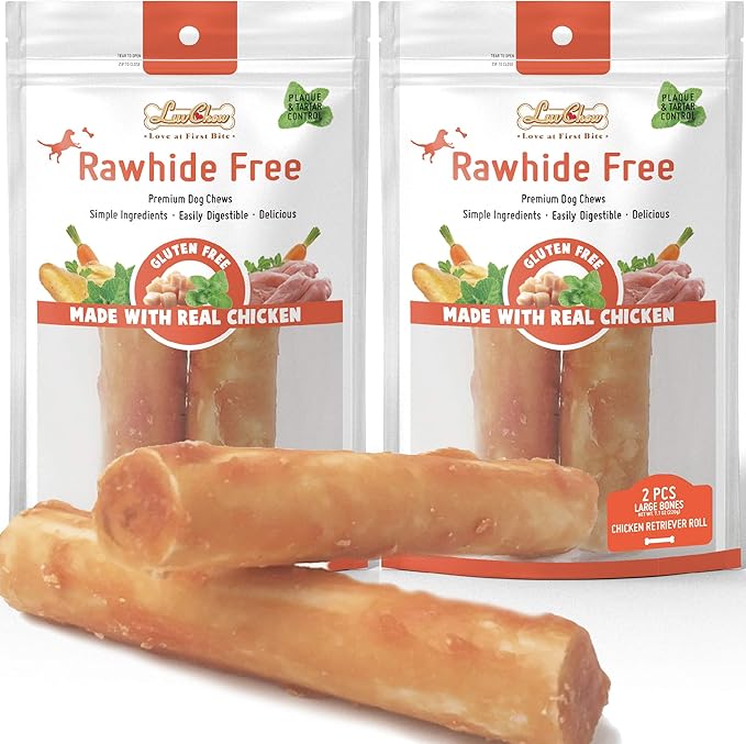 Premium Dog Chew Treats Chicken Retriever Rolls for Large Dogs, Rawhide Free, Grain Free, Highly Digestible,Large 7" 2pcs/Pack x 2pack