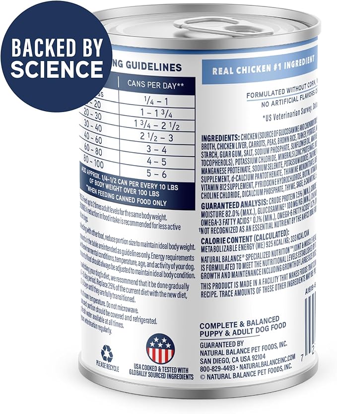 Natural Balance Specialized Nutrition Wet Dog Food Stew with Chicken and Brown Rice, Joint Health & Muscle Health Dog Food, Natural Ingredients with Added Vitamins & Minerals - 12.7 oz. (Case of 12)