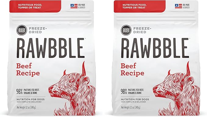 BIXBI Liberty Freeze-Dried Dog Food Topper & Treats,Beef – 98% Meat & Organs,No Refrigeration – USA Made,12 oz,(Pack of 2)
