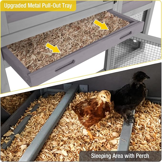 Large Chicken Coop for 2-4 Chickens, Wooden Poultry Hen House with Nesting Box & Perch, Weatherproof Outdoor Chicken Tractor with Wheels