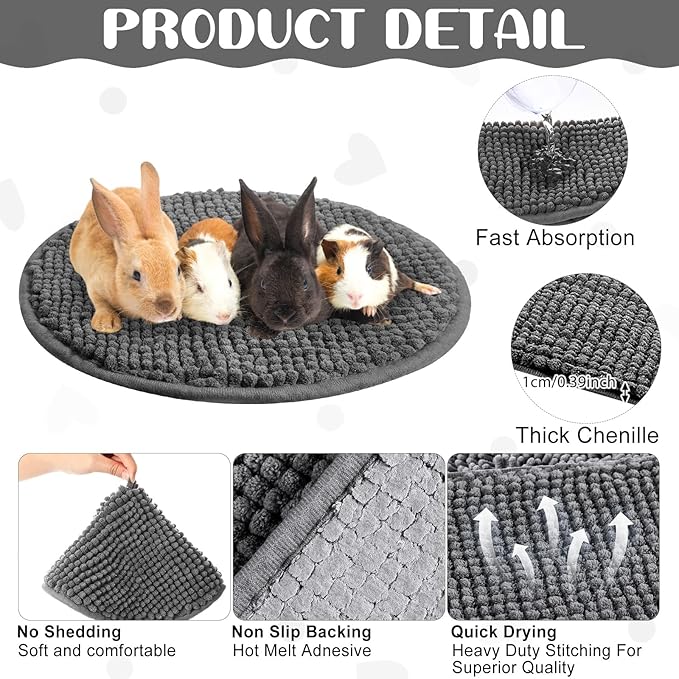 Amylove 4 Pcs Guinea Pig Cage Liner Washable Fleece Pee Pads Pet Dog Cat Bedding Training Mat for Small Animal Guinea Pig Puppy Bunny Hamster(Diameter 12 Inch,Round,Dark Gray)
