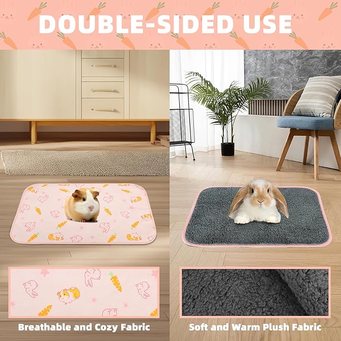 Homimp 2 Pack Guinea Pig Cage Liners,Washable Small Animal Bedding,Waterproof Reusable & Anti Slip Guinea Pig Pee Pad Fast and Super Absorbent Mat for Small Animal Rabbit Bunny Hamster,Pink 16"x24"