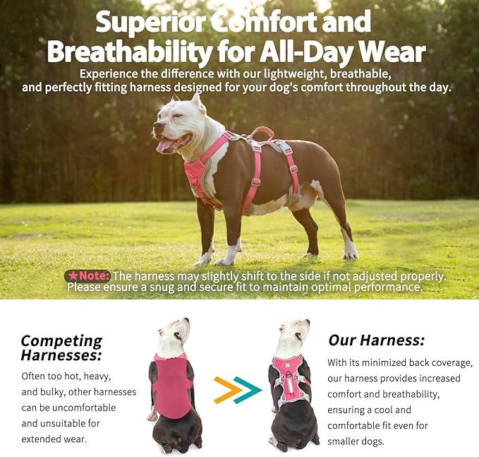 Huntboo Escape Proof Dog Harness, Escape Artist Harness, Reflective Harness with Padded Handle, Breathable, Durable, Adjustable Vest for Medium Dogs Walking, Training, and Running Gear (Rose red,XL)