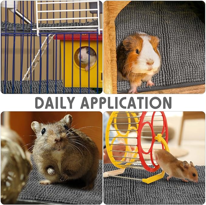 Amylove 4 Pcs Guinea Pig Cage Liner Washable Fleece Pee Pads Pet Dog Cat Bedding Training Mat for Small Animal Guinea Pig Puppy Bunny Hamster(14 x 28 Inch,Rectangular,Dark Gray)