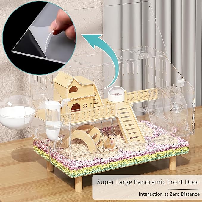10-in-1 Acrylic Hamster Cage - Double Layer Fully Transparent Hamster Cages with All Accessories, Open Top Hamster House for Pet Mice, Dwarf Hamsters and Gerbils,18.50"x11.81"x14.56"