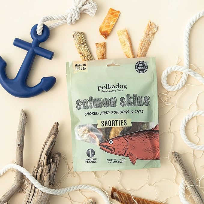 Polkadog Salmon Skin Dog Treats - All Natural, Single Ingredient Wild Fish, Premium Treats for Dogs, Omega-3 Rich, Great for Allergies, Grain-Free & Hypoallergenic, Made in USA - 3oz (1pk)