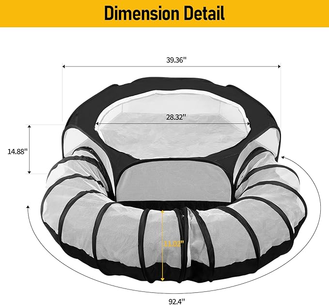 Small Animal Playpen with Surround Tunnel,Waterproof Guinea Pig Cage Breathable Rabbit Cage with Top Cover Pop Open Ferret Toys Hamster Playpen for Chicken Cat Dog Indoor Outdoor Exercise