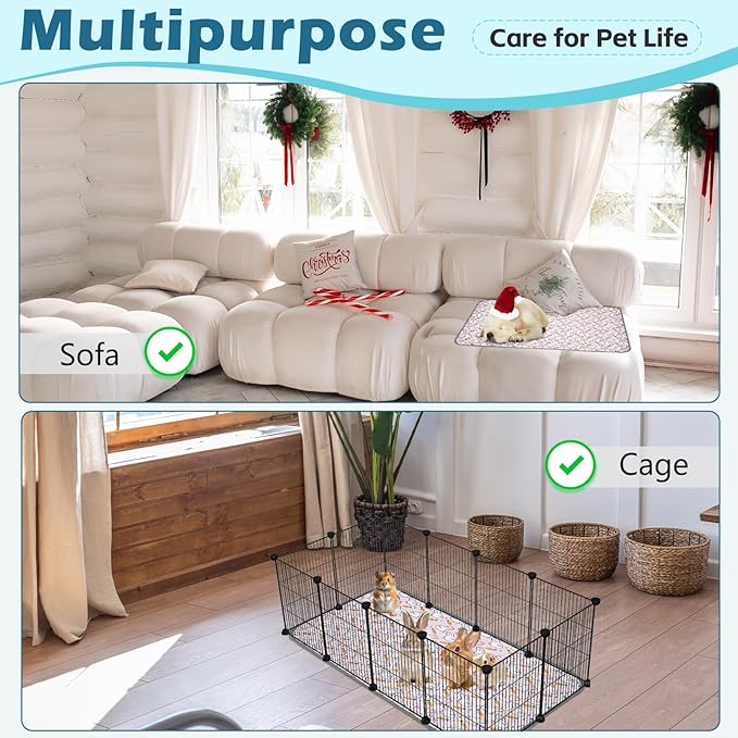 Reusable Guinea Pig Cage Liners, 24" x 18" (Pack of 2) Washable Pee Pads , Super Absorbent & Waterproof & Anti-Slip Pet Bedding Liner, Rabbit Cage Mat for Small Animals (Pink)