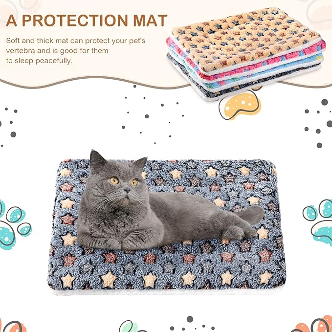 Tuanse 4 Pack Guinea Pig Bed Mat Bedding Rabbit Winter Bed Pad for Indoor Warm Small Animal Mattres Fleece Sleeping Pad for Hedgehogs Bunny Ferrets Hamster(Little Star,13 x 19 Inch)