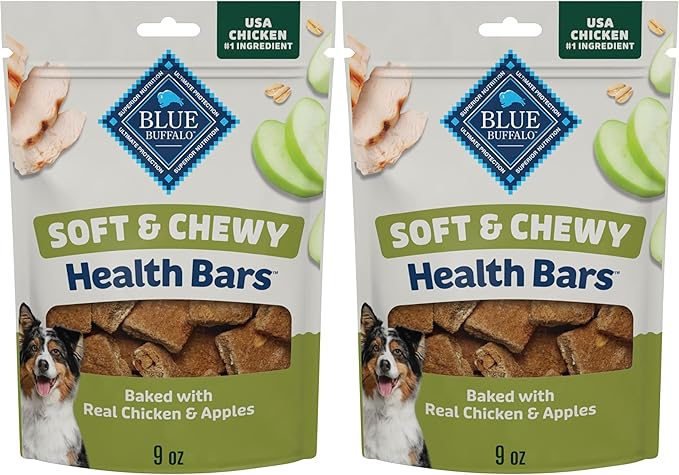 Blue Buffalo Soft & Chewy Health Bars, Baked with Real Chicken & Apples, Natural Dog Treats Mineral Enhanced for Flavor, 9 oz. Bag (Pack of 2)
