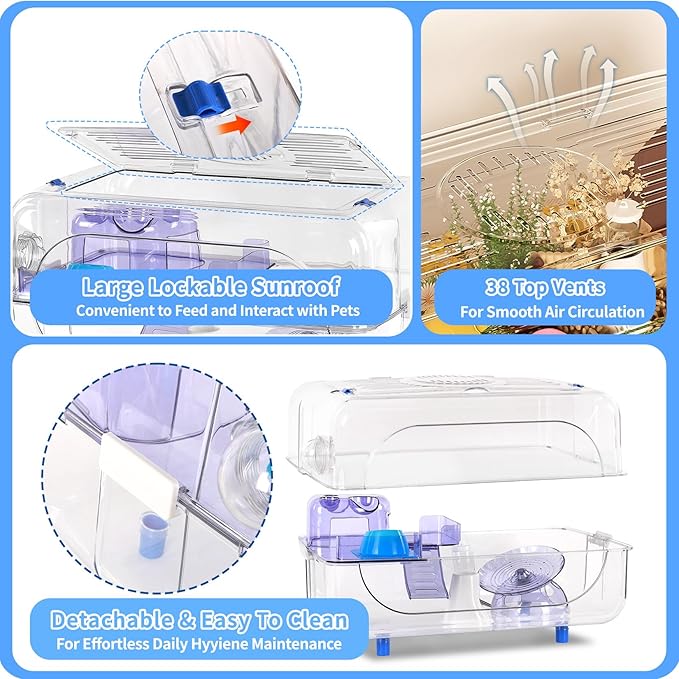 Large Hamster Cage Kit 24x13x14in for Syrian Hamster & Dwarf Hamster with 6″H Deepened Base, Large Platform, Exercise Wheel, 2 Hide-Houses, Water Bottle, Food Bowl, Ladder, Tube Port