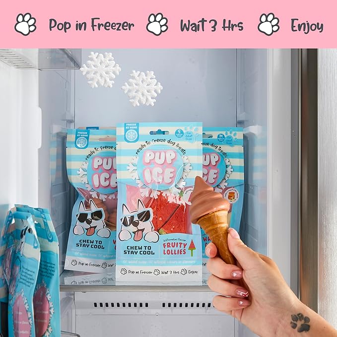SPOT Pup Ice- Ready to Freeze at Home Dog Treats-Edible Chews for Medium Breed Dogs & Puppies with Real Chicken to Keep Your Pup Cool Year Round, Waffle Cone Strawberry Flavor, 2pcs