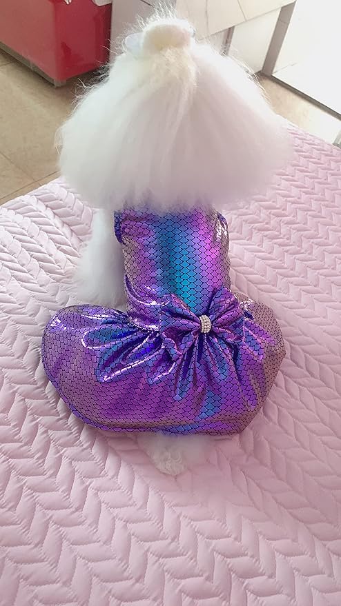 CuteBone Dog Dress Mermaid Girl Puppy Bling Skirt Cat Outfit Small Dogs Costume Pet Clothes for Holiday Beach DD10M