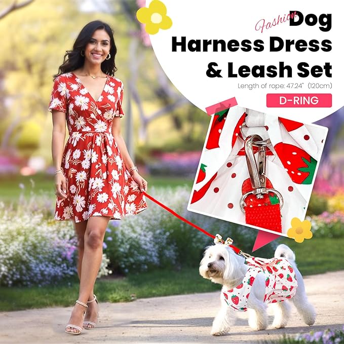 ABRRLO Cute Dog Dress Small Dog Clothes For Girls Female Puppy Outfit Red Strawberry Pet Summer Clothes Bowknot Doggy Cat Princess Dresses Harness for Holiday Birthday Party Costume Clothing (Red,XXL)