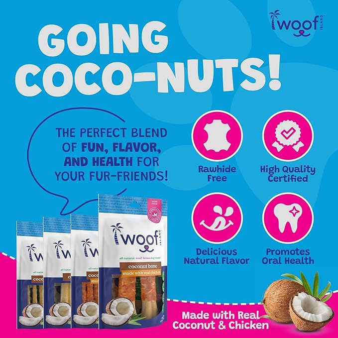 5" Coconut Chews - Premium, All Natural Coconut Dogs Treats - Healthy Puppy Treats & Vitamin Rich Rawhide Free - 2 Pack
