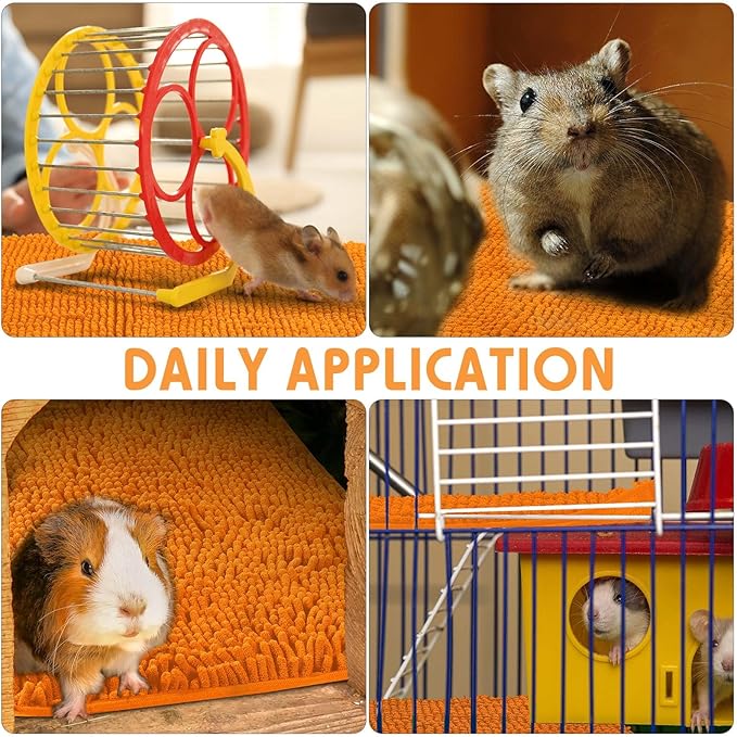 Amylove 4 Pcs Guinea Pig Cage Liner Washable Fleece Pee Pads Pet Dog Cat Bedding Training Mat for Small Animal Guinea Pig Puppy Bunny Hamster(16 x 24 Inch,Rectangular,Orange)