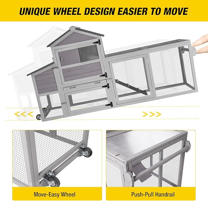 Aivituvin Chicken Coop Expandable Mobile Chicken House for Outdoor with Wheels, Nesting Box, Leakproof Pull-on Tray and UV-Resistant Roof Panel (Grey)