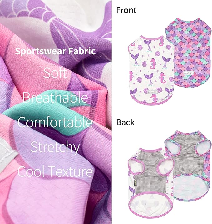 Fitwarm 2 Pack Mermaid & Scale UPF 50+ UV Sun Protection Dog Shirt, Lightweight Cooling Vest, Quick Dry Summer Clothes for Small Dogs Girl, Pet Outfit, Purple, Pink, White, XXL
