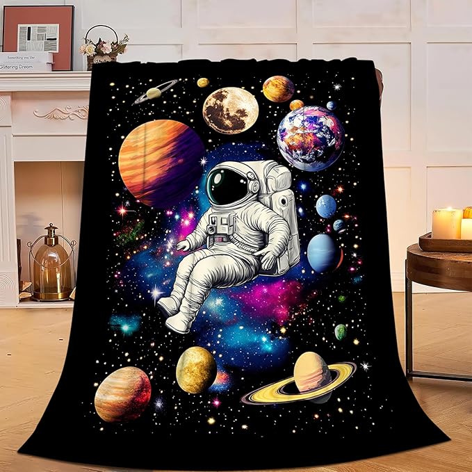 Space Blanket Galaxy Astronaut Throw Blankets Fleece Flannel Blanket Plush Lightweight Solar System Gifts Bedding for Boys Girls Teens Kids Adults for Couch Sofa Bed 50"X40"