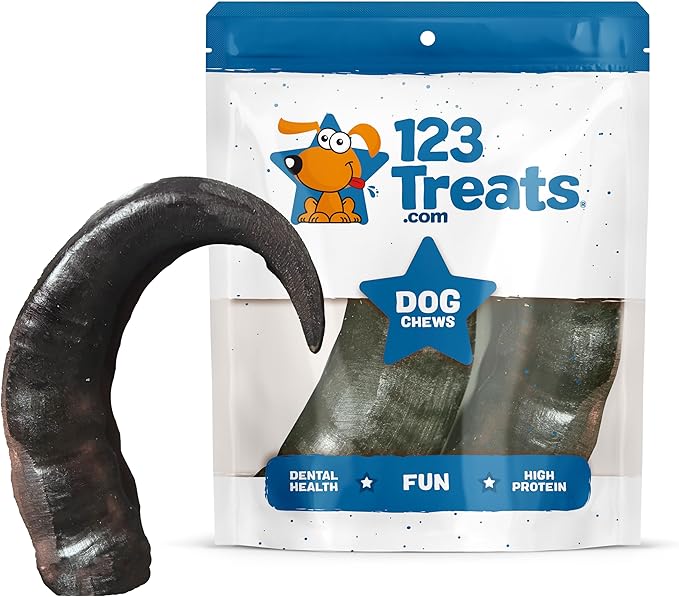 123 Treats Buffalo Horns for Dogs – (2 Count), Large 9-11 inches, Long Lasting Dog Treats for Aggressive Chewers, 100% Natural, Rich in Protein & Low in Fat, Support Dental Health