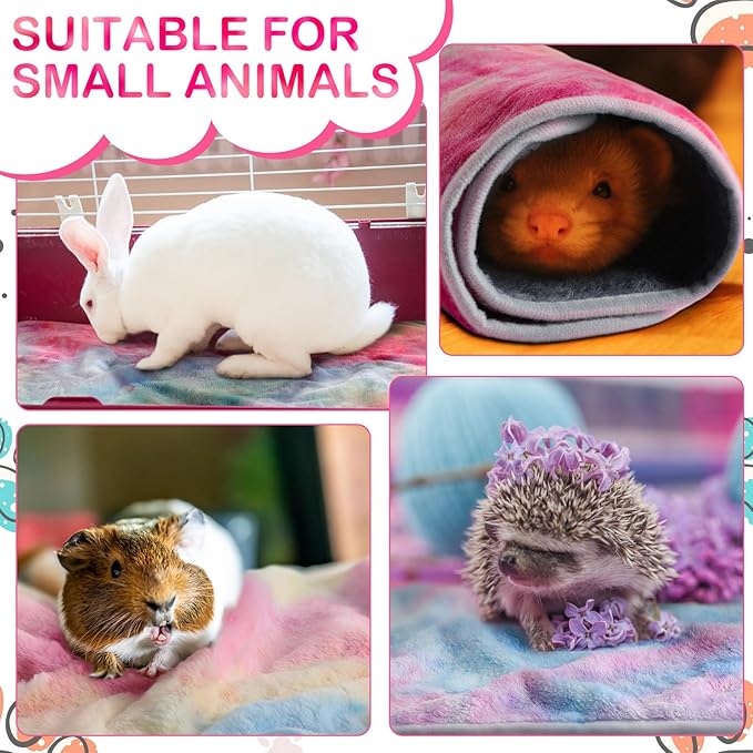 Reginary 4 Pcs Waterproof Guinea Pig Blankets Washable Small Animal Fleece Bedding Guinea Pig Cage Liners Reusable Training Pads Pet Pee Pad Sleep Mat for Hamster(Tie Dye Pattern,24 x 16 Inch)
