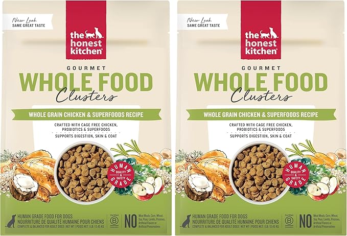 The Honest Kitchen Whole Food Clusters Whole Grain Chicken & Oat Dry Dog Food, 1 lb Bag (Pack of 2)