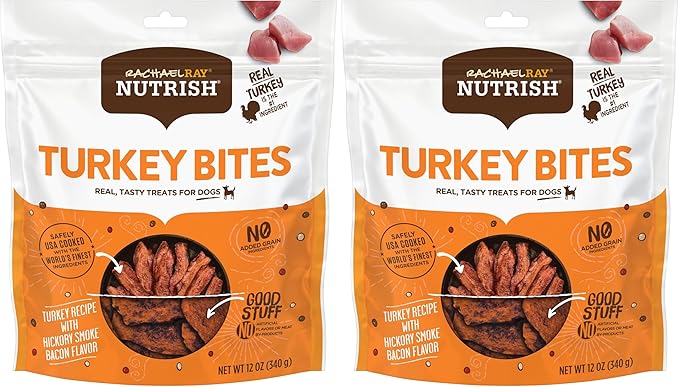 Nutrish Rachael Ray Turkey Bites Turkey Recipe with Hickory Smoke Bacon Flavor Dog Treats, 12 oz. Pouch (Pack of 2)