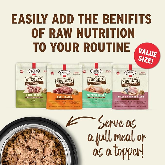 Primal Freeze Dried Raw Dog Food Nuggets, Lamb, Complete & Balanced Meal, Also Use as Topper or Treat, Premium, Healthy, Grain Free, High Protein Raw Dog Food, 30 oz