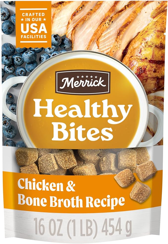 Healthy Bites Grain Free Dog Treats, Soft Treats With Bone Broth for Dogs, Chicken And Bone Broth Recipe - 16 oz. Pouch