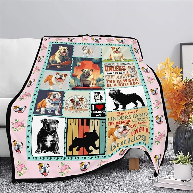 English Bulldog Throw Blanket English Bulldog Puppy Stuff Gifts for Dog Lover Kids Girls Boys Adults Women Men Soft Cozy Warm Plush Fluffy Fuzzy Fleece Blanket Decor 40''X50''