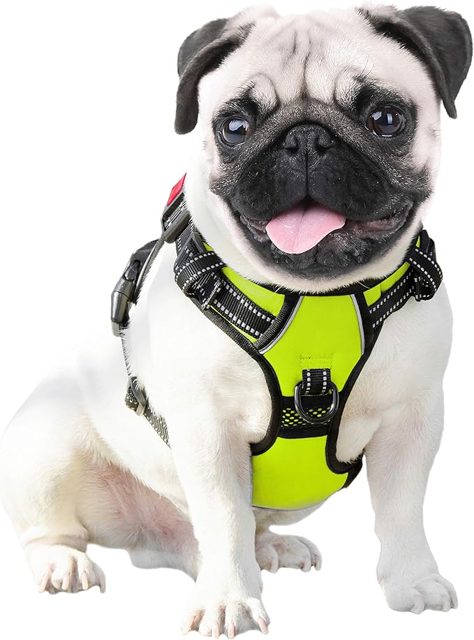 PHOEPET Reflective Dog Harness Large Breed Adjustable No Pull Vest with Handle 2 Metal Rings 3 Buckles [Easy to Put on & Take Off](XL, Green)