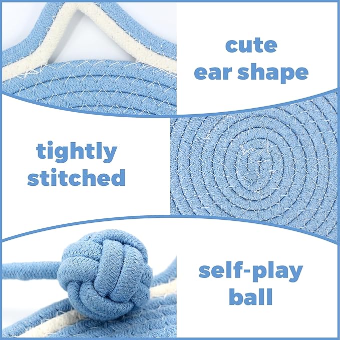 2pcs Large Rabbit Foraging Toy with Bell & Natural Rabbit Scratching Pad, Washable Puzzle Feed Game with Soft Cotton Rope Mat for Indoor Bunnies