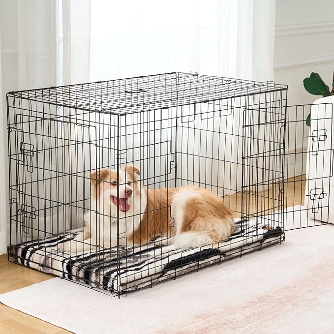 LIORCE Dog Crate Pad - Dog Bed Large Sized Dogs with Removable Washable Cover and Waterproof Lining - XL Memory Foam Pet Bed for Crate - Reversible Kennel Mat (Cool & Warm), 42-inch, Zebra