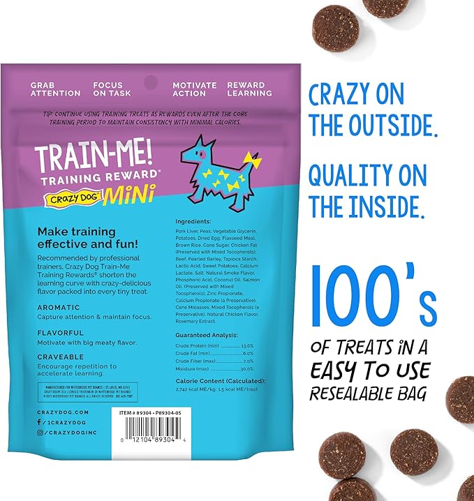 Crazy Dog Mini Train-Me! Training Treats 4 oz. Bag, Beef Flavor, with 200 Treats per Bag, Recommended by Dog Trainers