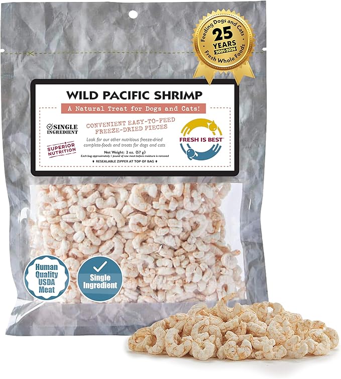 Fresh Is Best Wild Pacific Shrimp Freeze Dried Cat Treats – Raw Freeze Dried Shrimp for Cats and Dogs in Resealable Zipper Bag – High-Protein – Made in The USA