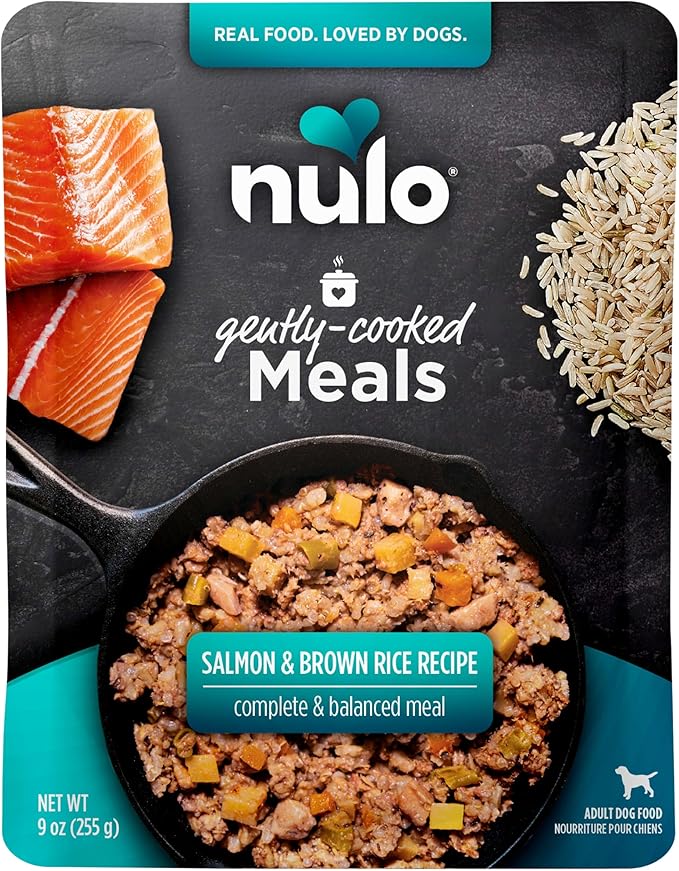 Nulo Gently-Cooked Meals Complete and Balanced Adult Wet Dog Food, Salmon & Brown Rice, 9 Oz (Pack of 8)