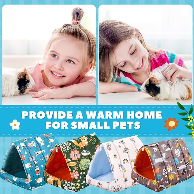 Cinnvoice 4 Pcs Guinea Pig Hideout, Guinea Pig Bed Tunnel, Rabbit Washable Small House Cage Accessories for Bunny Hedgehog Mouse Chinchillas Hamsters Ferrets Bearded Dragons Rats(Forest,9.8 in)