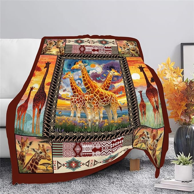 Giraffe Throw Blanket Giraffe Stuff Gifts for Kids Girls Boys Adults Women Men Soft Cozy Warm Plush Fluffy Fuzzy Fleece Blanket Decor 50''X60''