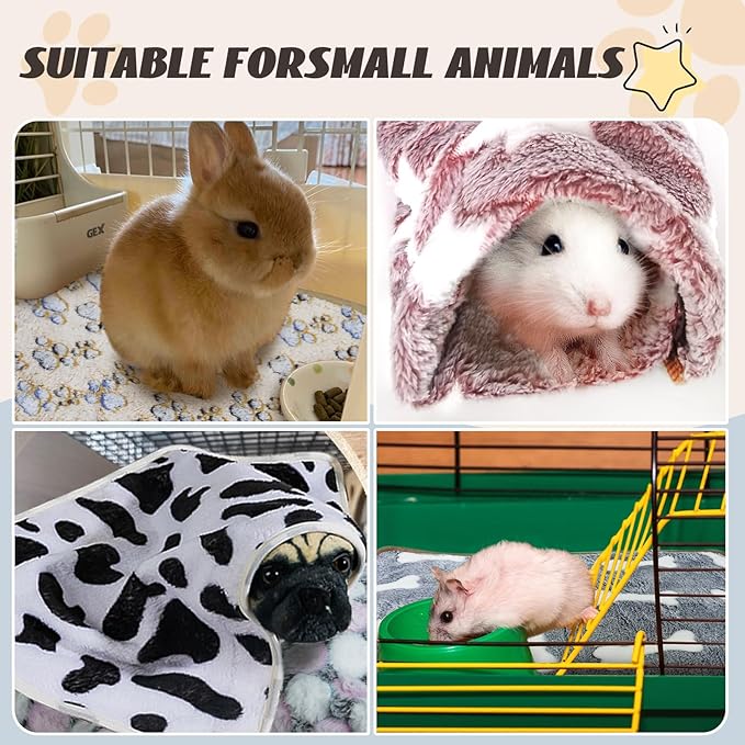 YedsIntu 6 Pcs Absorbent Guinea Pig Blankets Washable Small Animal Fleece Bedding Cage Liners Reusable Pet Pee Pad Sleep Mat Pad Cover for Hamster Ferret Rabbit Chinchilla Hedgehog (16"x24")