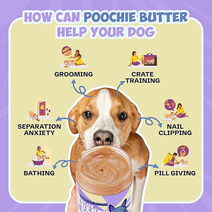 Blueberry Dog Peanut Butter - Made in USA, Creamy Spread for Lick Mats & Food Toppers - Dry Roasted Peanuts Non-GMO No Sugar Added Dog Treats | 12 oz (Pack of 2)