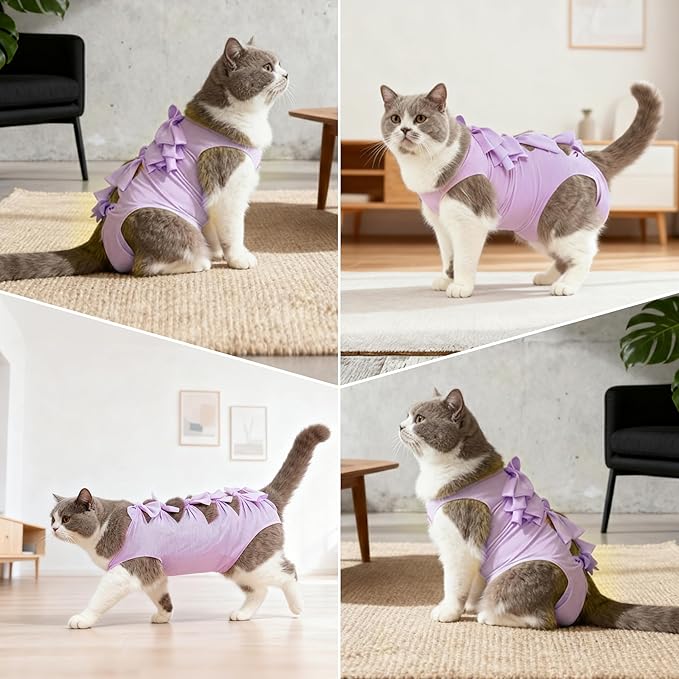 Cat Recovery Suit Anti Licking, Cats Surgery Recovery Suit Female Kitten Onesie After Spay, Cone of Shame Alternative, Post-Surgery Kitten Surgical Clothes for Abdominal Wounds,Kont Purple,M