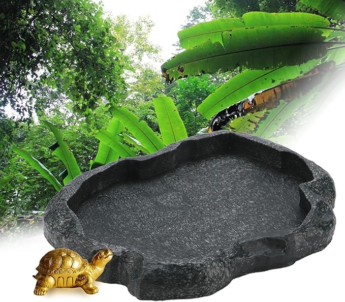 Tortoise Water Dish, Resin Snake Water Bowl, Reptile Food Feeding Dish for Tortoise, Lizard, Iguana, Frog, Snake, Pet, Amphibian
